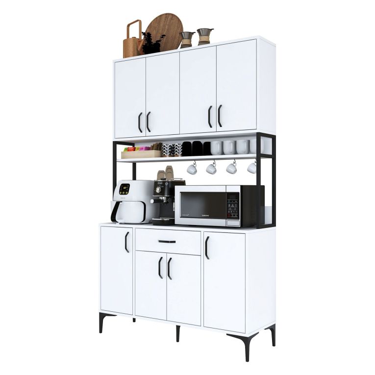 Credenza Bianco Nero 5 Ripiani un Cassetto 120x40x199h cm, 8 Ante - Cavriago