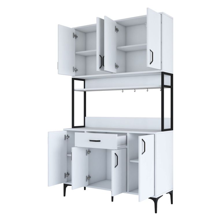 Credenza Bianco Nero 5 Ripiani un Cassetto 120x40x199h cm, 8 Ante - Cavriago