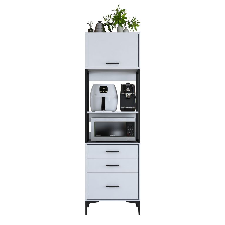 Credenza Bianco Nero un Ripiano 3 Cassetti 60x40x199h cm, Un'anta - Capua