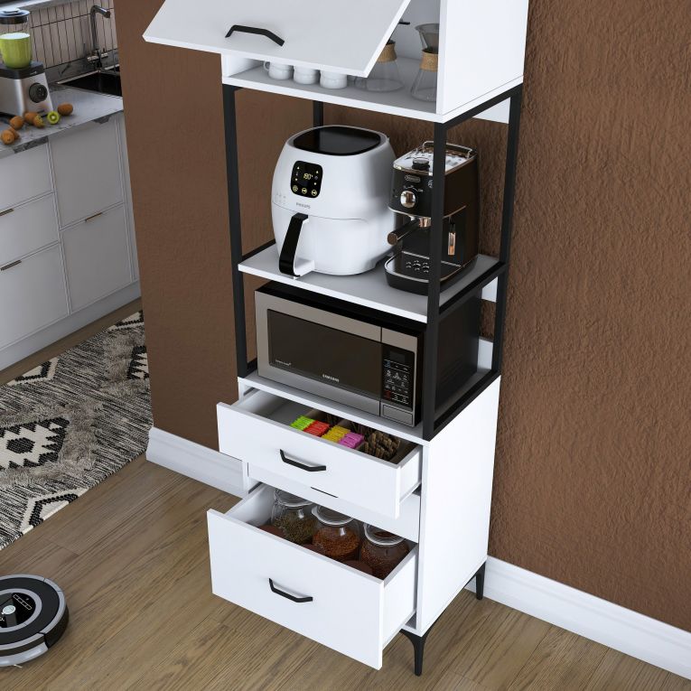 Credenza Bianco Nero un Ripiano 3 Cassetti 60x40x199h cm, Un'anta - Capua