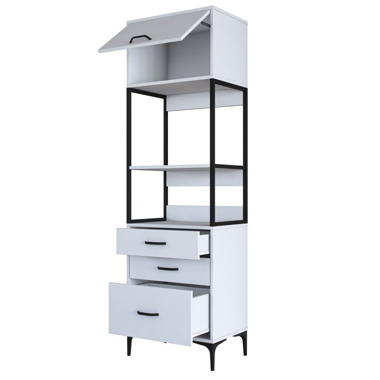 Credenza Bianco Nero un Ripiano 3 Cassetti 60x40x199h cm, Un'anta - Capua