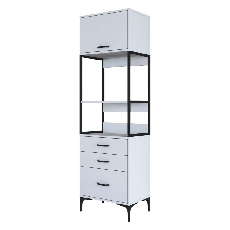 Credenza Bianco Nero un Ripiano 3 Cassetti 60x40x199h cm, Un'anta - Capua