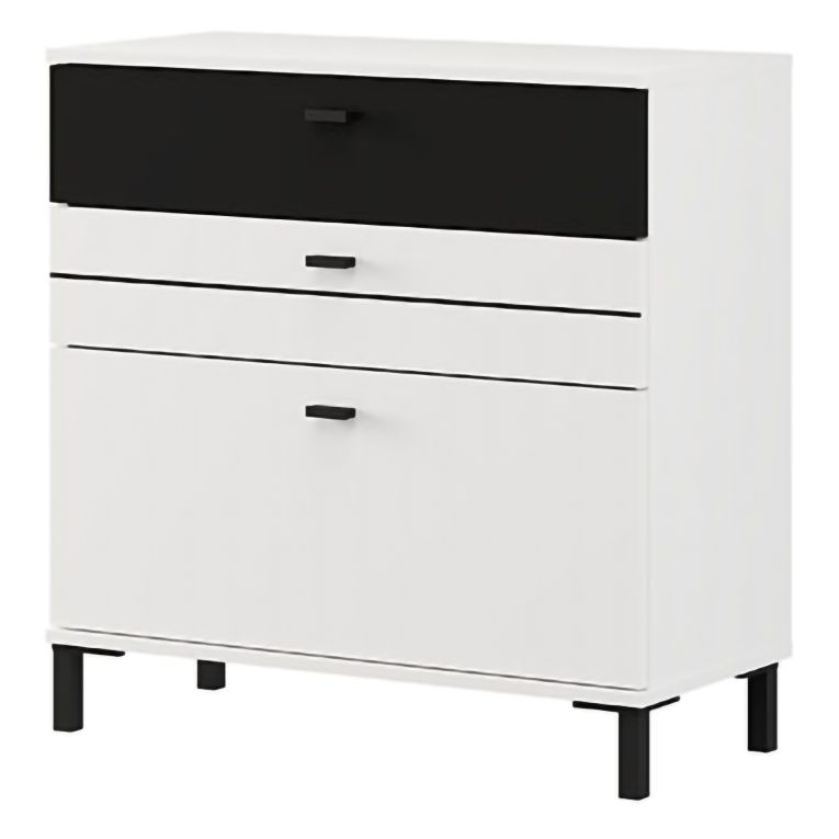 Credenza Bianco Nero un Ripiano 3 Cassetti 77x35x78h cm, 3 Vani - Diani