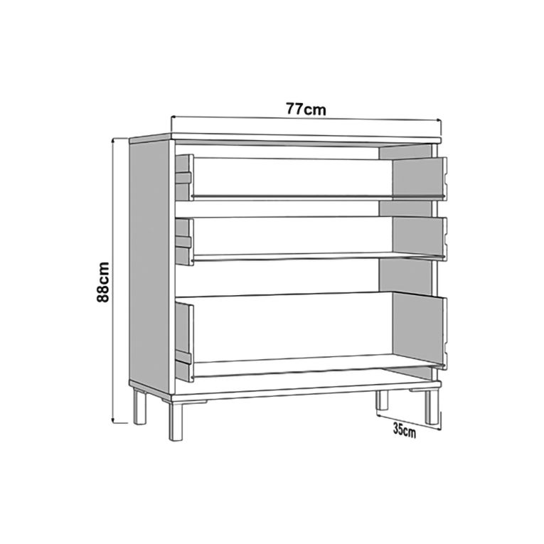 Credenza Bianco Nero un Ripiano 3 Cassetti 77x35x78h cm, 3 Vani - Diani