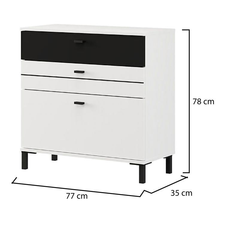 Credenza Bianco Nero un Ripiano 3 Cassetti 77x35x78h cm, 3 Vani - Diani