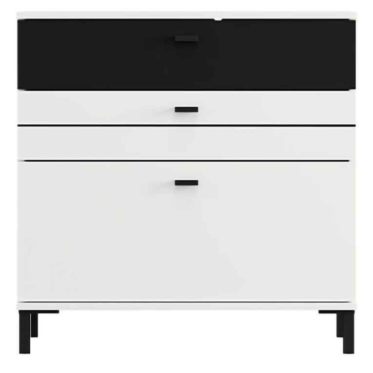 Credenza Bianco Nero un Ripiano 3 Cassetti 77x35x78h cm, 3 Vani - Diani