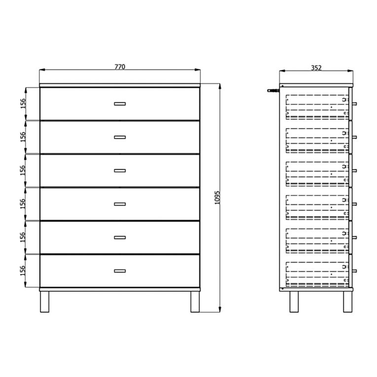 Credenza Bianco Nero un Ripiano 6 Cassetti 77x35x78h cm, 6 Vani - Otaval