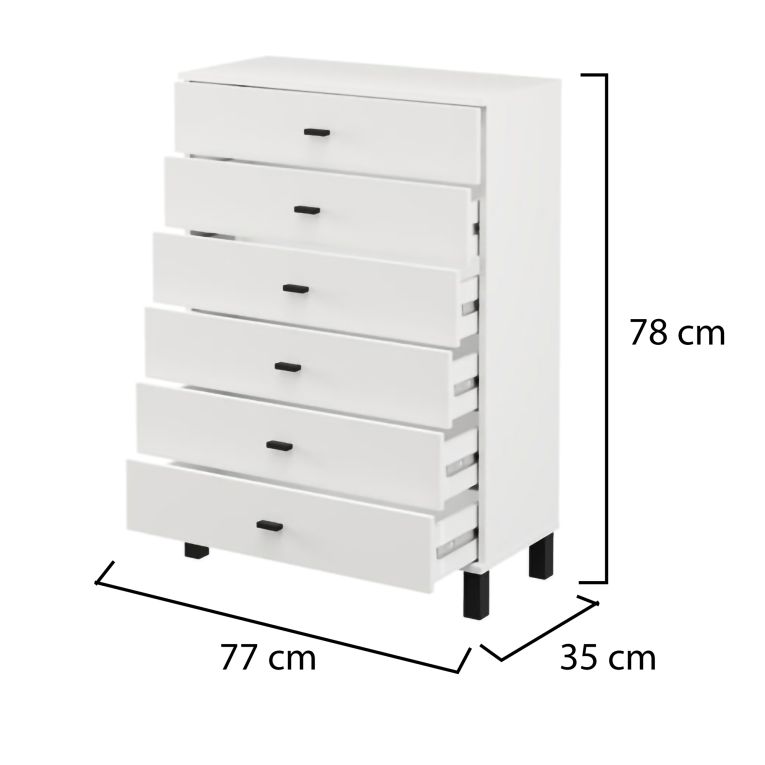 Credenza Bianco Nero un Ripiano 6 Cassetti 77x35x78h cm, 6 Vani - Otaval