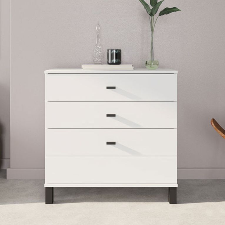 Credenza Bianco Opaco 3 Cassetti un Ripiano 77x35x78h cm, Apertura Scorrevole - Mindo