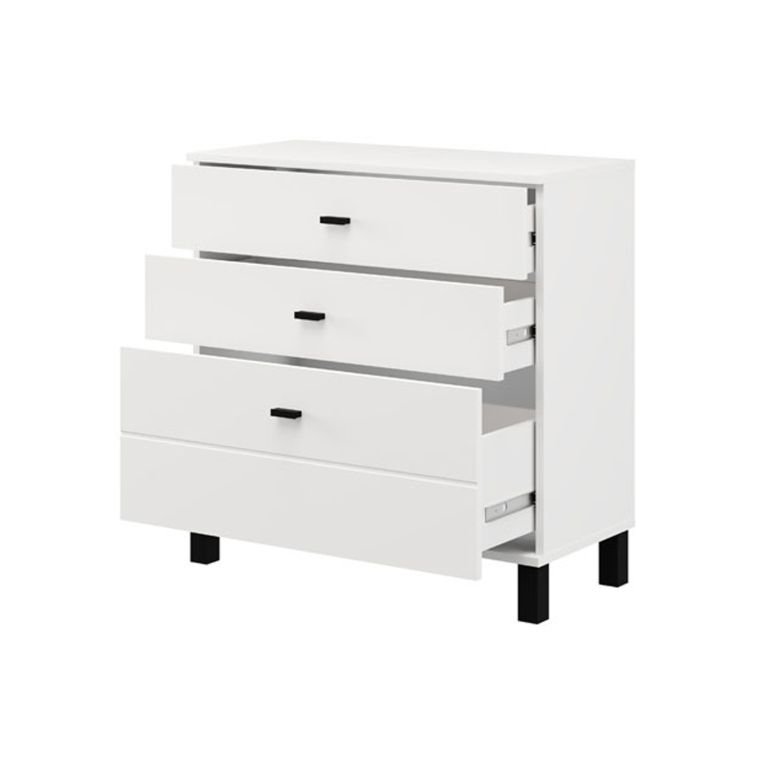 Credenza Bianco Opaco 3 Cassetti un Ripiano 77x35x78h cm, Apertura Scorrevole - Mindo