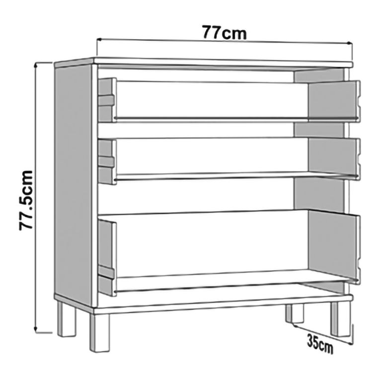 Credenza Bianco Opaco 3 Cassetti un Ripiano 77x35x78h cm, Apertura Scorrevole - Mindo