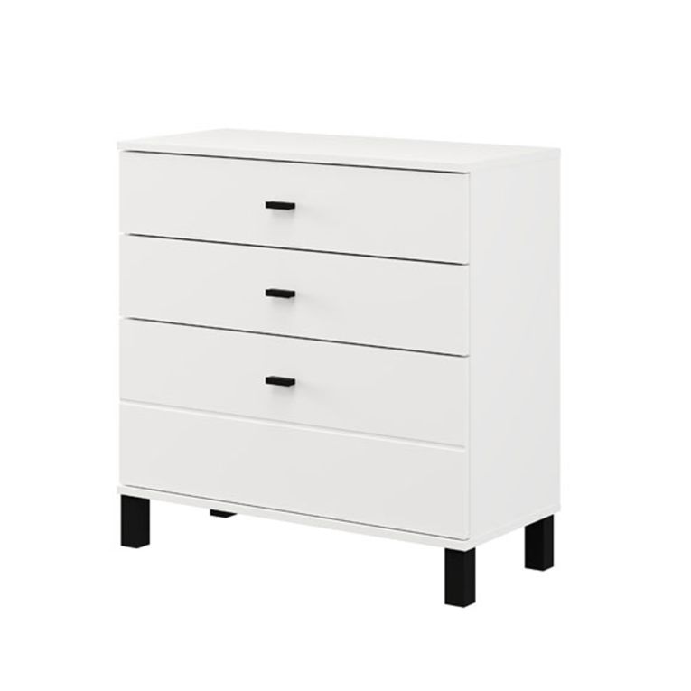 Credenza Bianco Opaco 3 Cassetti un Ripiano 77x35x78h cm, Apertura Scorrevole - Mindo