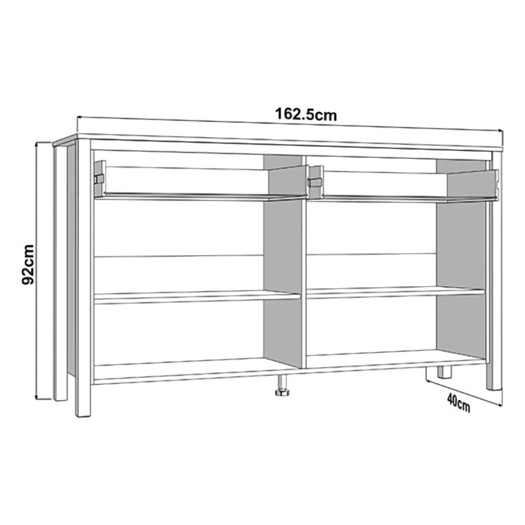Credenza Bianco Opaco Marrone Rovere 3 Ripiani 2 Cassetti 163x40x92h cm, 4 Ante - Belve