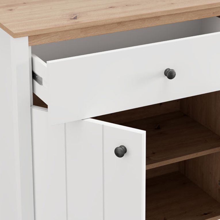 Credenza Bianco Opaco Marrone Rovere 3 Ripiani 2 Cassetti 163x40x92h cm, 4 Ante - Belve