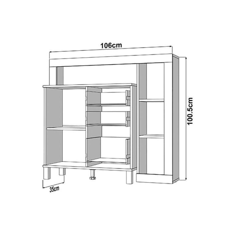Credenza Bianco Opaco Marrone Rovere 4 Ripiani 3 Cassetti 106x35x101h cm, Un'anta - Coloni