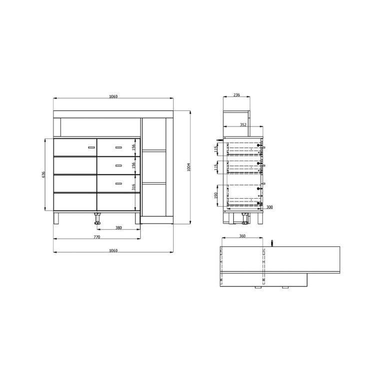 Credenza Bianco Opaco Marrone Rovere 4 Ripiani 3 Cassetti 106x35x101h cm, Un'anta - Coloni