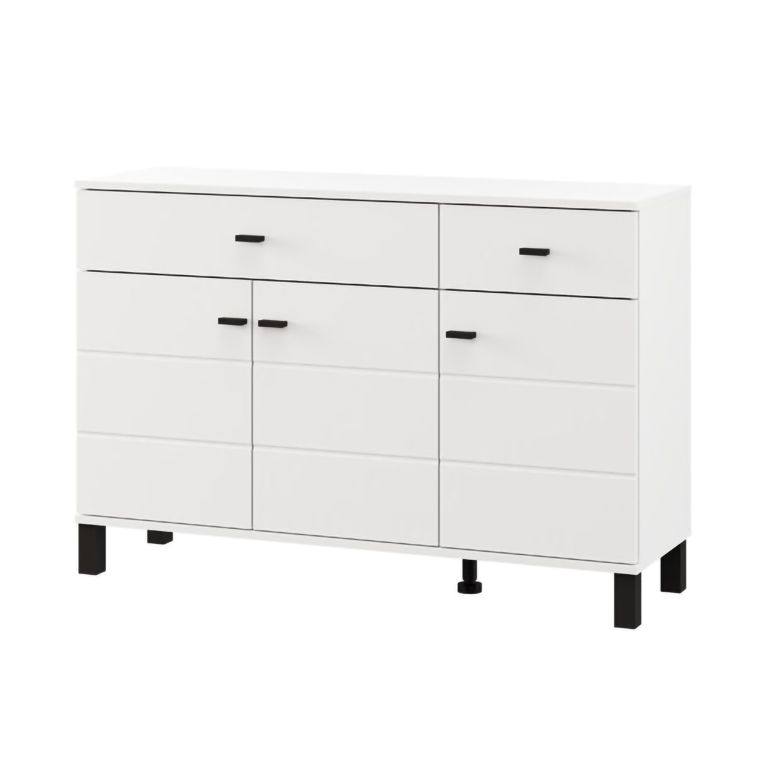 Credenza Bianco Opaco Nero 2 Cassetti 3 Ripiani 116x35x78h cm, Apertura Battente, Scorrevole - Jerico