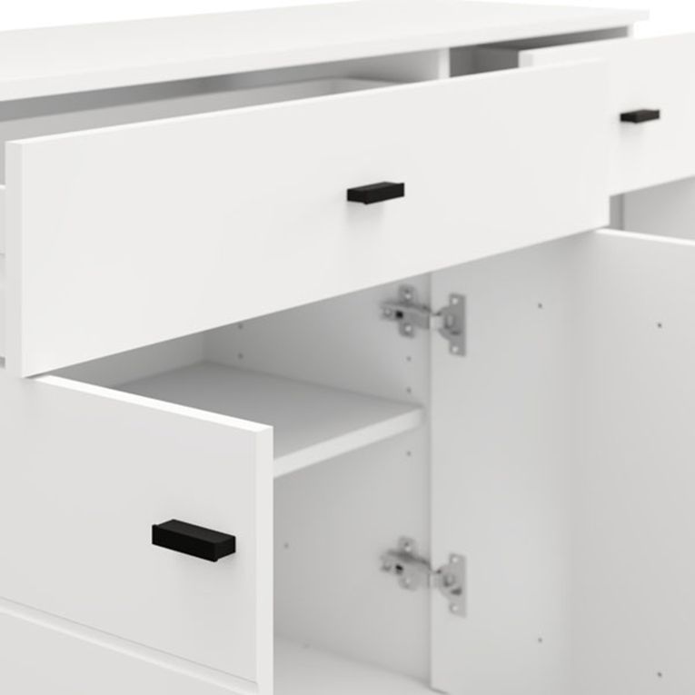 Credenza Bianco Opaco Nero 2 Cassetti 3 Ripiani 116x35x78h cm, Apertura Battente, Scorrevole - Jerico