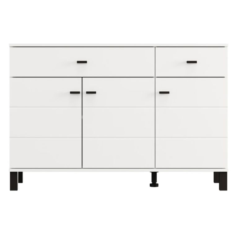 Credenza Bianco Opaco Nero 2 Cassetti 3 Ripiani 116x35x78h cm, Apertura Battente, Scorrevole - Jerico