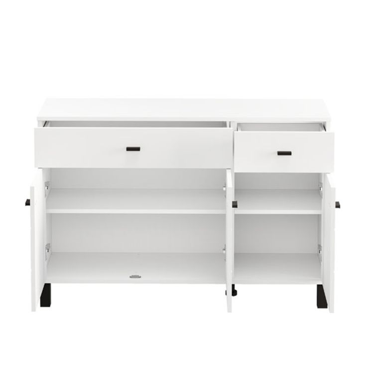 Credenza Bianco Opaco Nero 2 Cassetti 3 Ripiani 116x35x78h cm, Apertura Battente, Scorrevole - Jerico