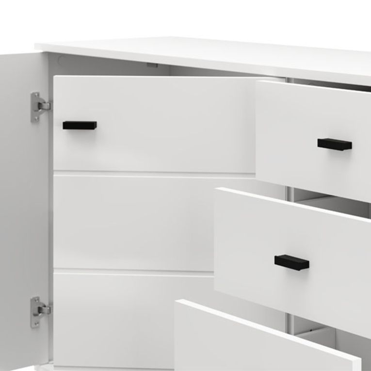 Credenza Bianco Opaco Nero 3 Cassetti 2 Ripiani 116x35x78h cm, Apertura Battente, Scorrevole - Guatav