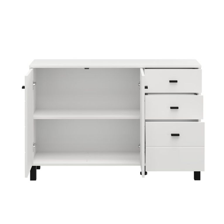 Credenza Bianco Opaco Nero 3 Cassetti 2 Ripiani 116x35x78h cm, Apertura Battente, Scorrevole - Guatav