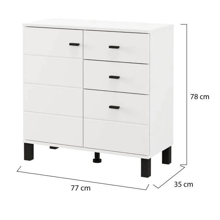 Credenza Bianco Opaco Nero 3 Cassetti 2 Ripiani 77x35x78h cm, Apertura Battente, Scorrevole - Ollant