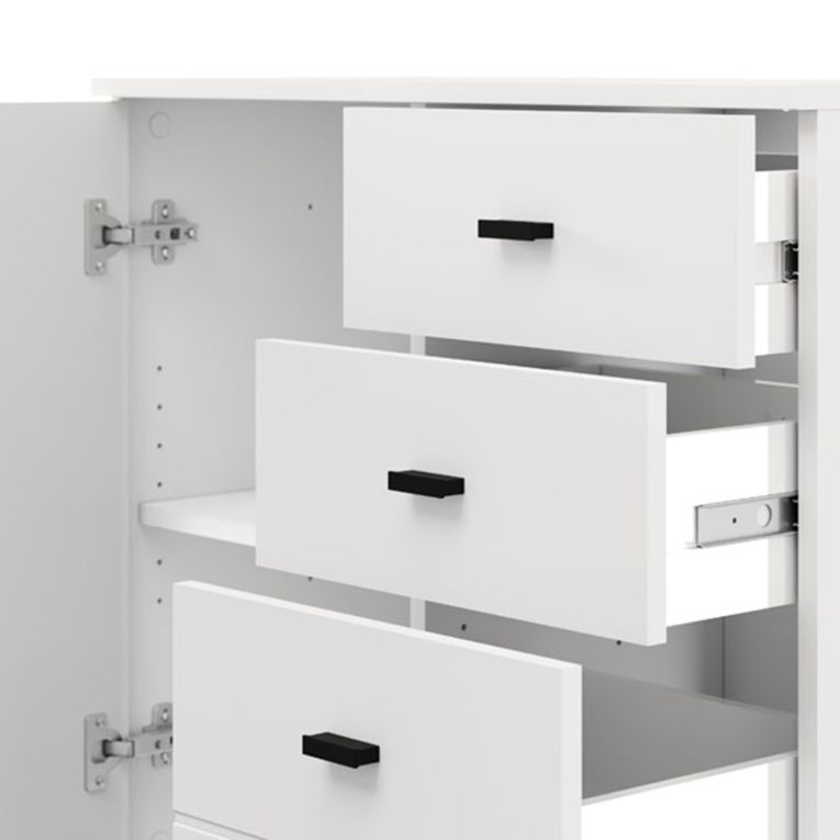 Credenza Bianco Opaco Nero 3 Cassetti 2 Ripiani 77x35x78h cm, Apertura Battente, Scorrevole - Ollant
