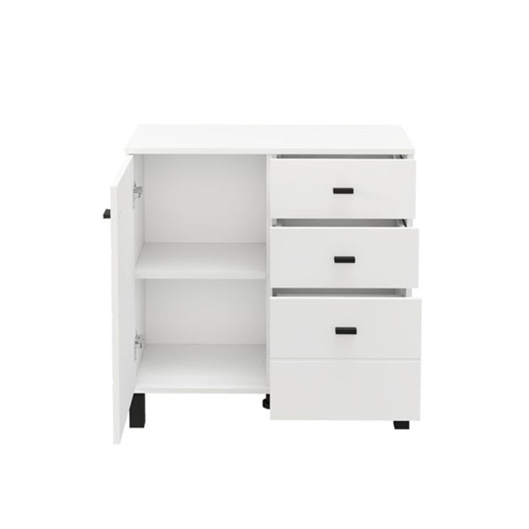 Credenza Bianco Opaco Nero 3 Cassetti 2 Ripiani 77x35x78h cm, Apertura Battente, Scorrevole - Ollant
