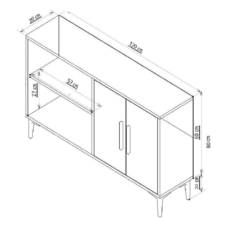 Credenza Bianco oro 2 Ripiani 4 Ante 120x30x80h cm, Effetto Geometrico - Thiene