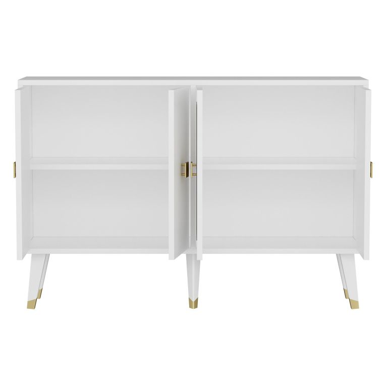 Credenza Bianco oro 2 Ripiani 4 Ante 120x30x80h cm, Effetto Geometrico - Thiene