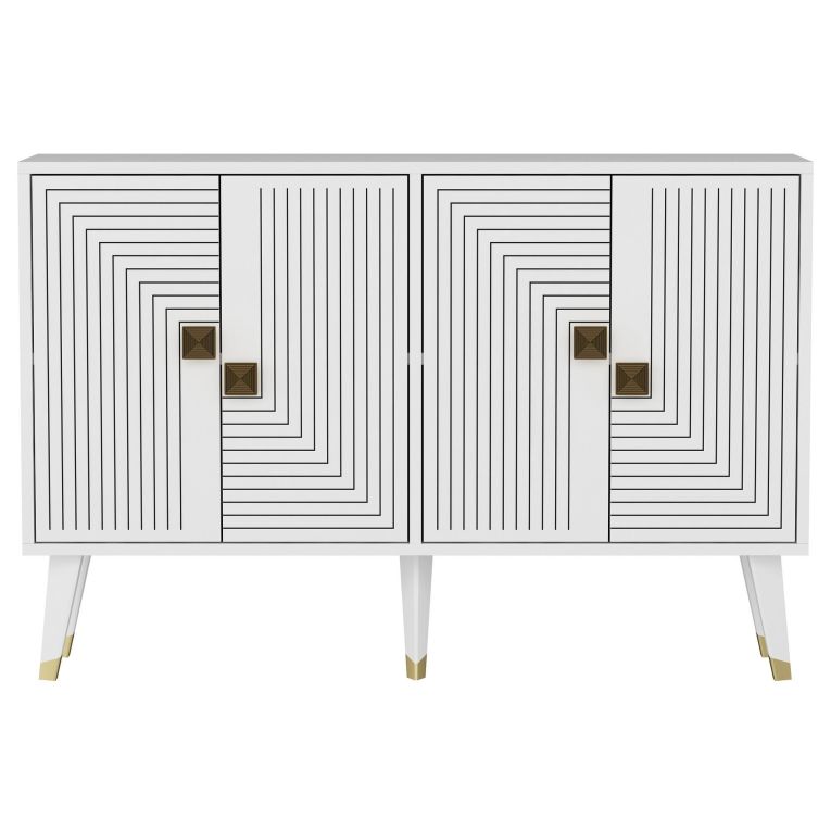 Credenza Bianco oro 2 Ripiani 4 Ante 120x30x80h cm, Effetto Geometrico - Thiene