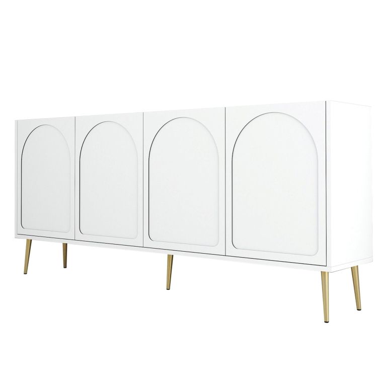 Credenza Bianco oro 2 Ripiani 4 Ante 180x35x80h cm, 4 Vani - Torno