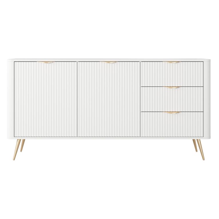 Credenza Bianco oro 3 Cassetti 2 Ripiani 163x38x81h cm, Apertura Battente, Scorrevole - Halilala