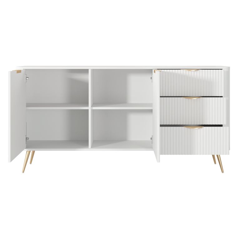 Credenza Bianco oro 3 Cassetti 2 Ripiani 163x38x81h cm, Apertura Battente, Scorrevole - Halilala