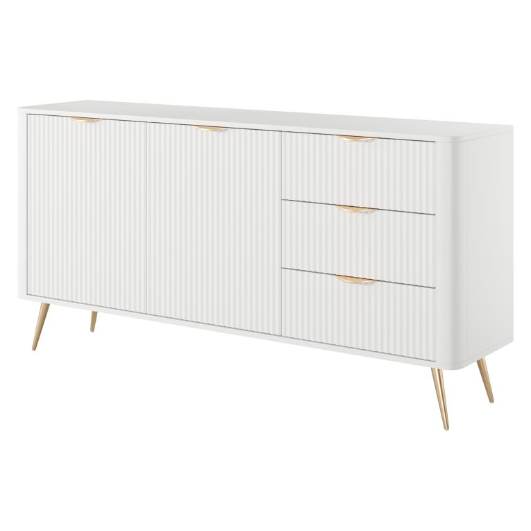 Credenza Bianco oro 3 Cassetti 2 Ripiani 163x38x81h cm, Apertura Battente, Scorrevole - Halilala