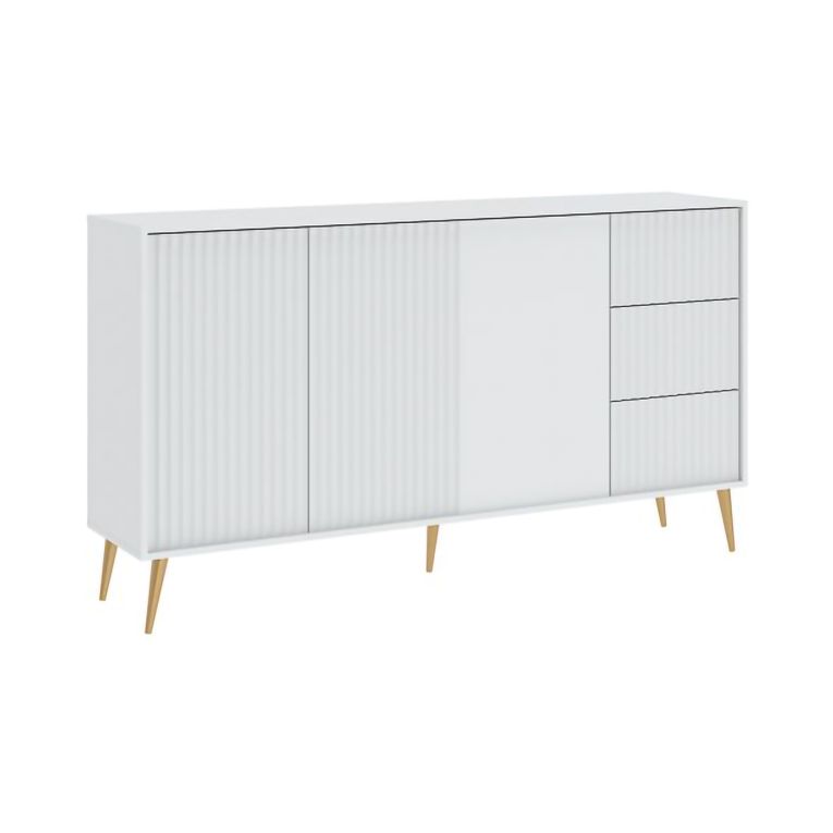 Credenza Bianco oro 3 Cassetti 2 Ripiani 179x40x98h cm, Apertura Battente, Scorrevole - Lenasi