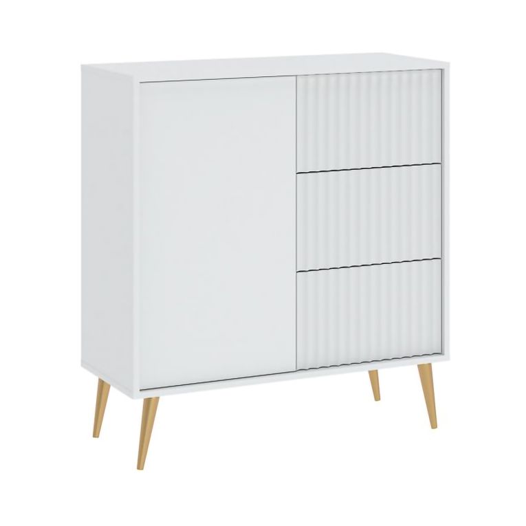 Credenza Bianco oro 3 Cassetti Apertura Battente, Scorrevole 91x40x98h cm, Un'anta - Lemihapa