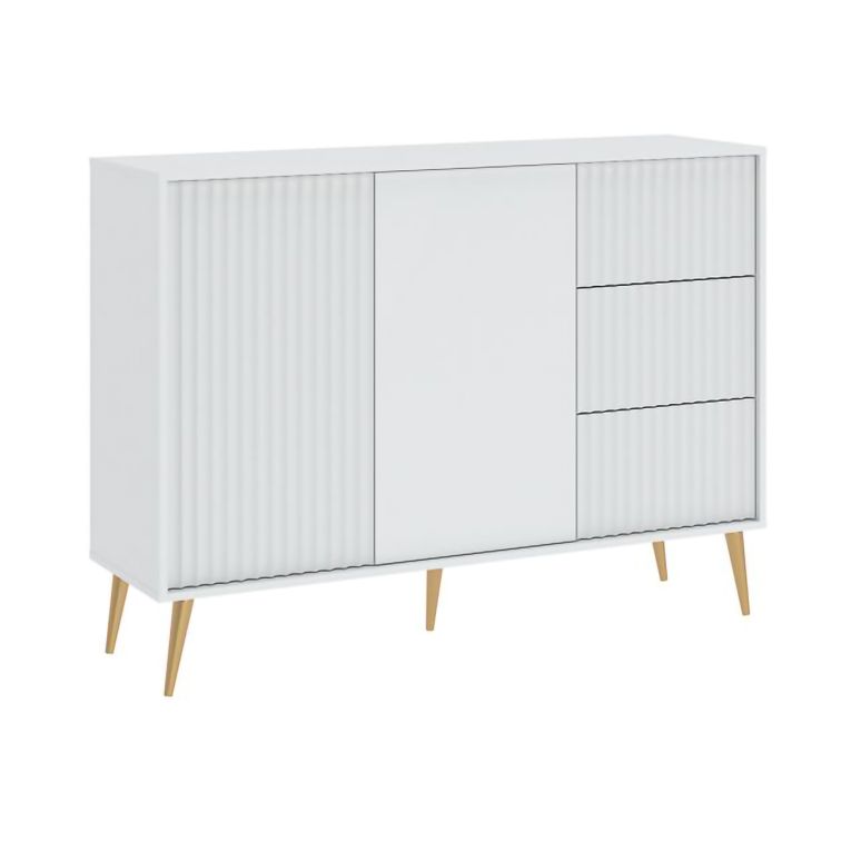 Credenza Bianco oro 3 Cassetti un Ripiano 135x40x98h cm, Apertura Battente, Scorrevole - Lemosato