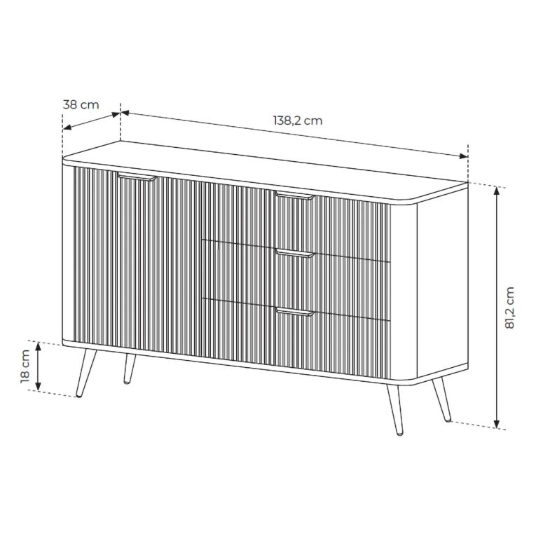 Credenza Bianco oro 3 Cassetti un Ripiano 138x38x81h cm, Apertura Battente, Scorrevole - Halilomo