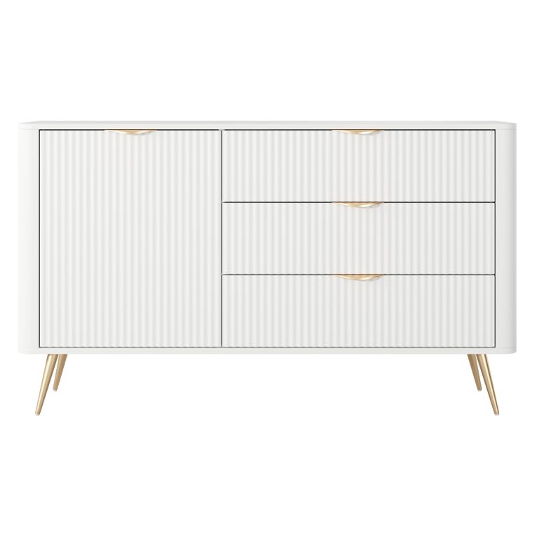 Credenza Bianco oro 3 Cassetti un Ripiano 138x38x81h cm, Apertura Battente, Scorrevole - Halilomo