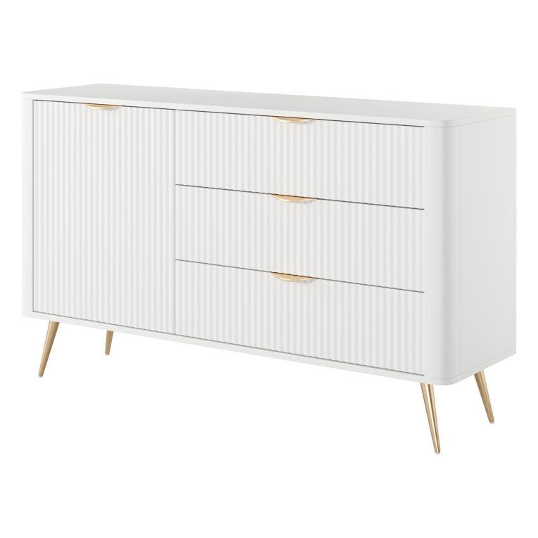 Credenza Bianco oro 3 Cassetti un Ripiano 138x38x81h cm, Apertura Battente, Scorrevole - Halilomo