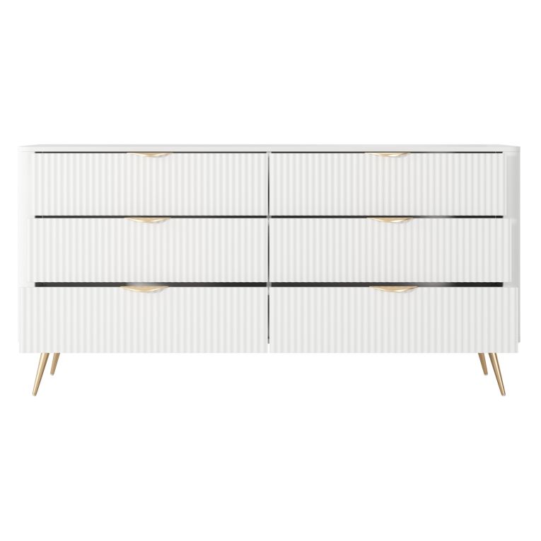 Credenza Bianco oro 6 Cassetti un Ripiano 163x38x81h cm, Apertura Scorrevole - Hali