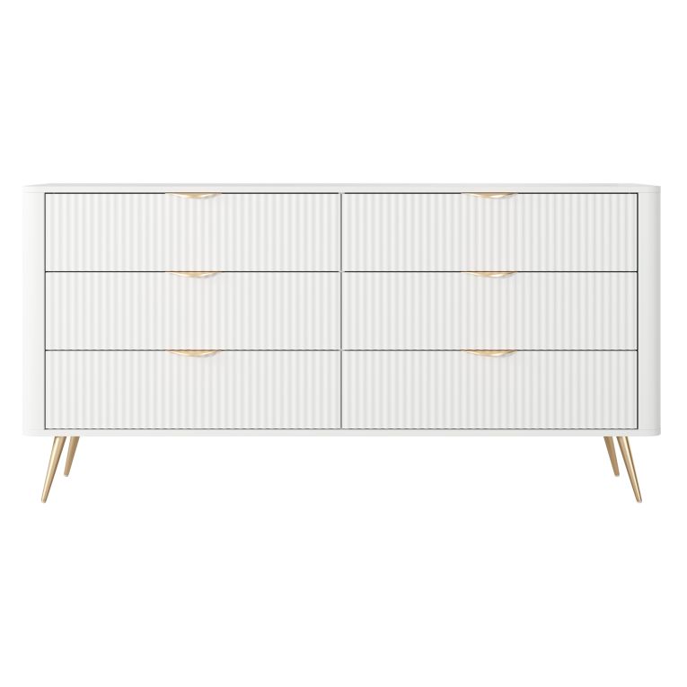 Credenza Bianco oro 6 Cassetti un Ripiano 163x38x81h cm, Apertura Scorrevole - Hali
