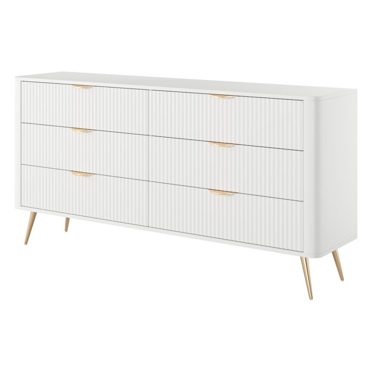 Credenza Bianco oro 6 Cassetti un Ripiano 163x38x81h cm, Apertura Scorrevole - Hali