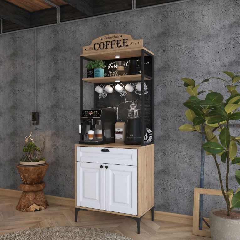 Credenza Bianco Rovere Marrone un Cassetto un Ripiano 70x40x186h cm, Apertura Battente, Scorrevole - Nemoli