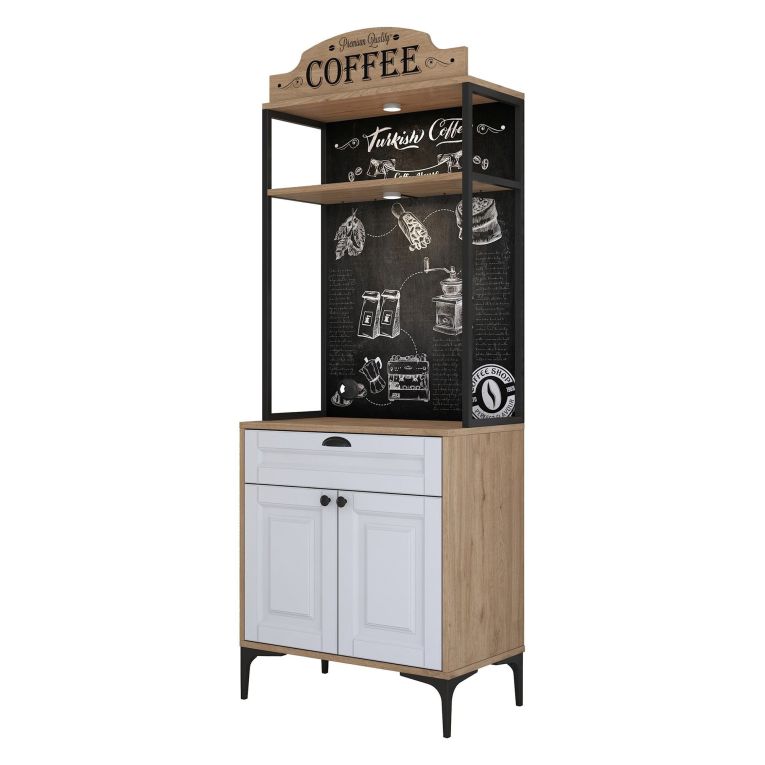 Credenza Bianco Rovere Marrone un Cassetto un Ripiano 70x40x186h cm, Apertura Battente, Scorrevole - Nemoli
