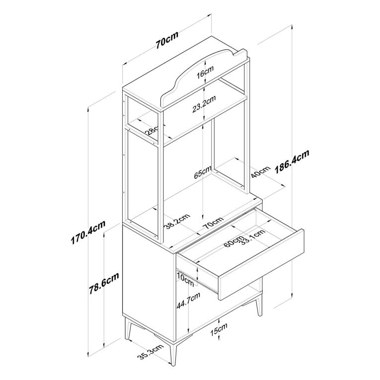Credenza Bianco Rovere Marrone un Cassetto un Ripiano 70x40x186h cm, Apertura Battente, Scorrevole - Nemoli