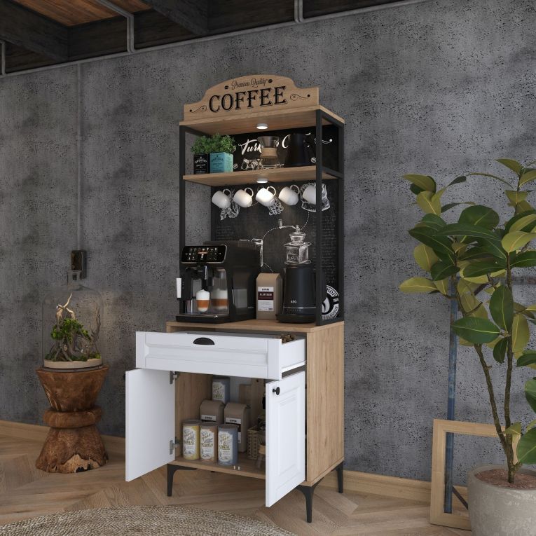 Credenza Bianco Rovere Marrone un Cassetto un Ripiano 70x40x186h cm, Apertura Battente, Scorrevole - Nemoli