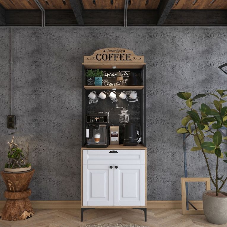 Credenza Bianco Rovere Marrone un Cassetto un Ripiano 70x40x186h cm, Apertura Battente, Scorrevole - Nemoli